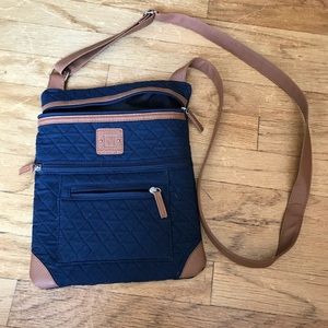 Navy and tan purse